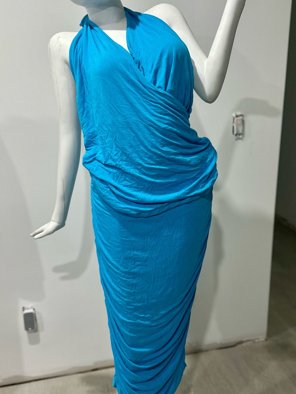 New York & Company Turquoise Halter Draped Backless Maxi Dress